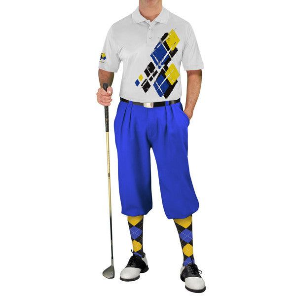 Golf Knickers: Mens Argyle Utopia Golf Shirt - SSSS: Black/Royal/Yellow