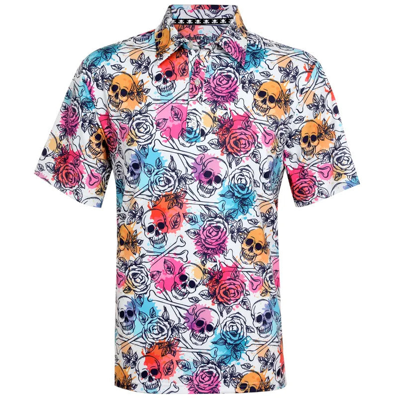 Tattoo Golf: Men's Cool-Stretch Golf Shirt - Skull & Roses