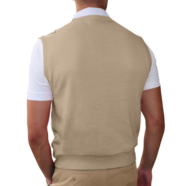 Golf Knickers: Men's Argyle Sweater Vest - Khaki/White