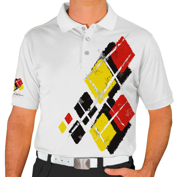 Golf Knickers: Mens Argyle Utopia Golf Shirt - 6R: Black/Yellow/Red