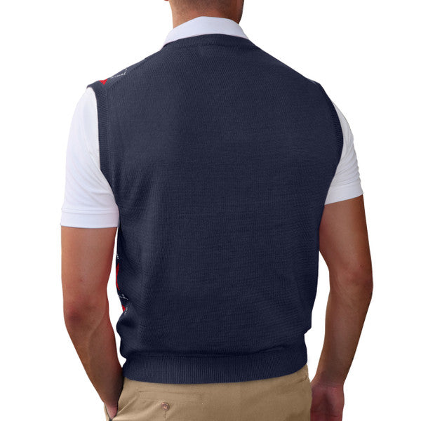 Golf Knickers: Men's Argyle Sweater Vest - Navy/Red/White