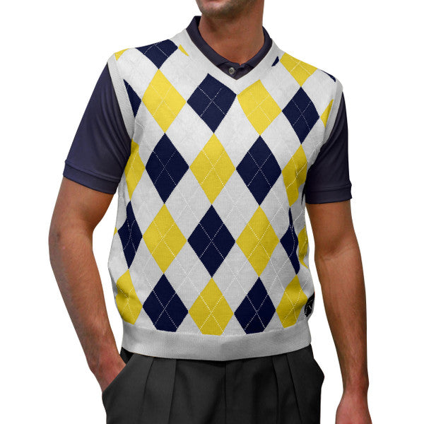 Golf Knickers: Men's Argyle Sweater Vest - White/Yellow/Navy
