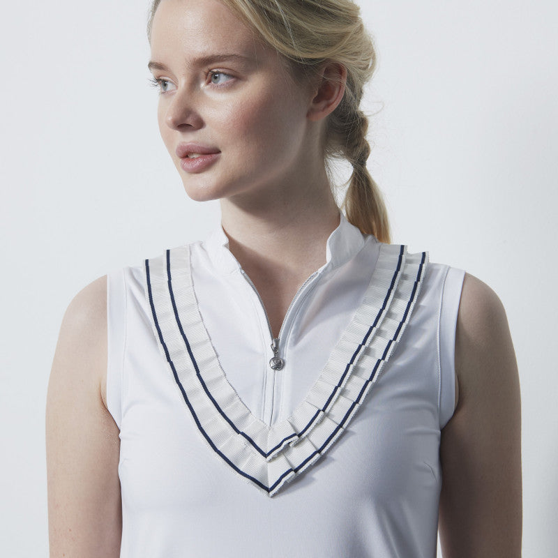 Daily Sports: Women's Intres Frilled Sleeveless Polo Shirt- White