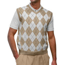 Golf Knickers: Men's Argyle Sweater Vest - Khaki/White Clothing