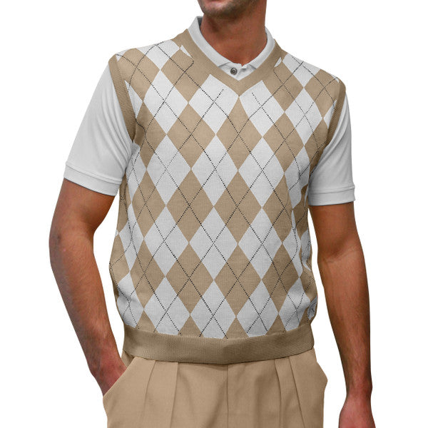 Golf Knickers: Men's Argyle Sweater Vest - Khaki/White