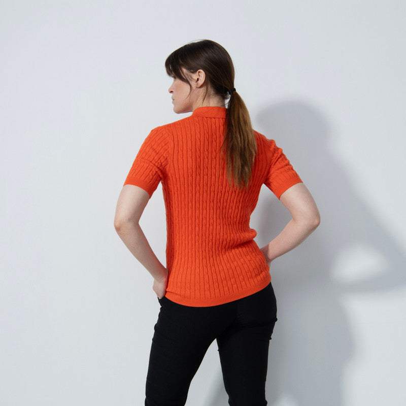 Daily Sports: Women's Madelene Cable Knit Short Sleeve Polo Shirt - Orange