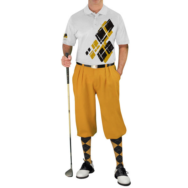 Golf Knickers: Mens Argyle Utopia Golf Shirt - SS: Gold/Black