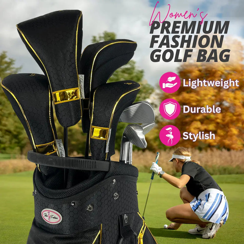 Taboo Fashions: Ladies 14 Way Designer Women's Golf Cart Bag with Cooler - Gold Luxe