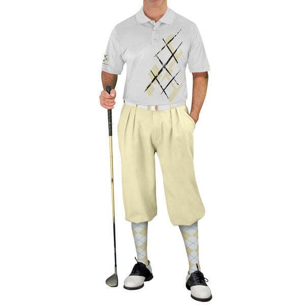 Golf Knickers: Mens Argyle Utopia Golf Shirt -  T: Natural/White