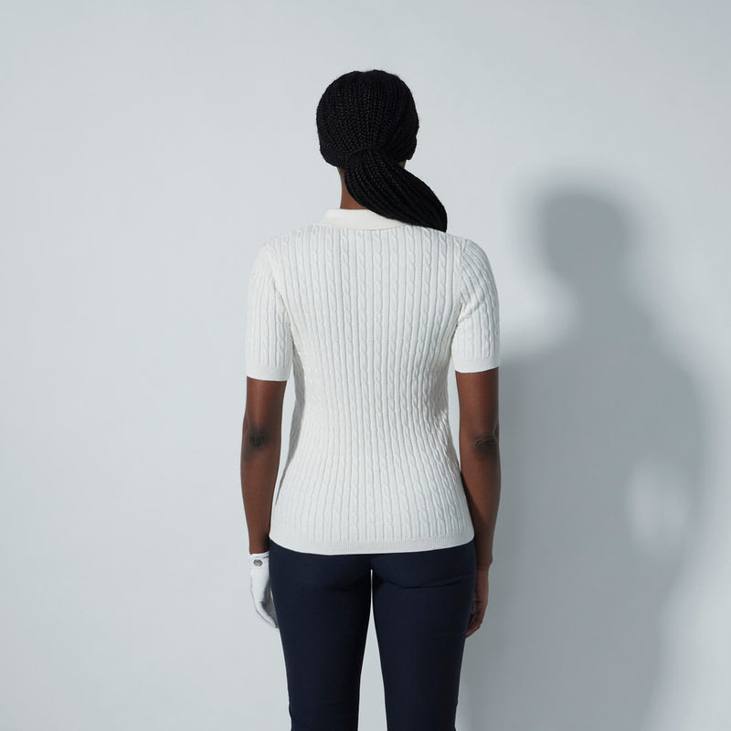 Daily Sports: Women's Madelene Cable Knit Short Sleeve Polo Shirt - White