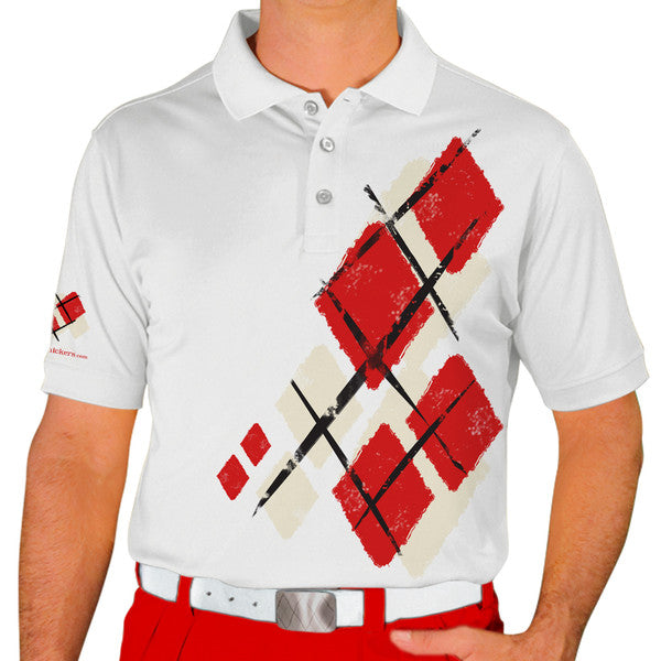 Golf Knickers: Mens Argyle Utopia Golf Shirt - DDD: Natural/Red