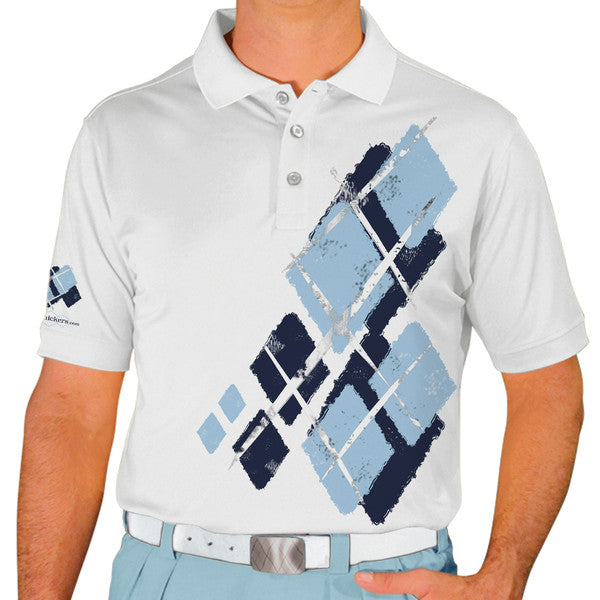 Golf Knickers: Mens Argyle Utopia Golf Shirt - ZZ: Navy/Light Blue