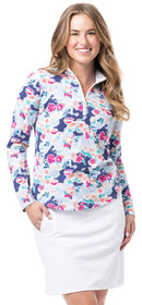 SanSoleil: Ladies Soltek Lux Long Sleeve Print Mock - 900621