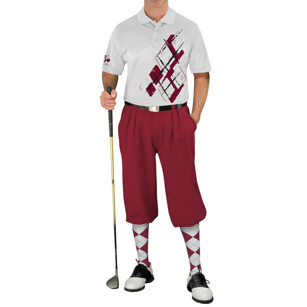 Golf Knickers: Mens Argyle Utopia Golf Shirt - P: Maroon/White