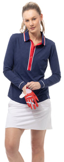 SanSoleil: Ladies SolAir Cool Tipped Five Button Placket Print Polo - 900656P