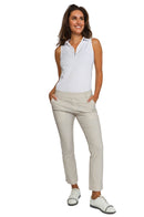 Golftini: Women's Pull-On Stretch Ankle Pant - Khaki Houndstooth