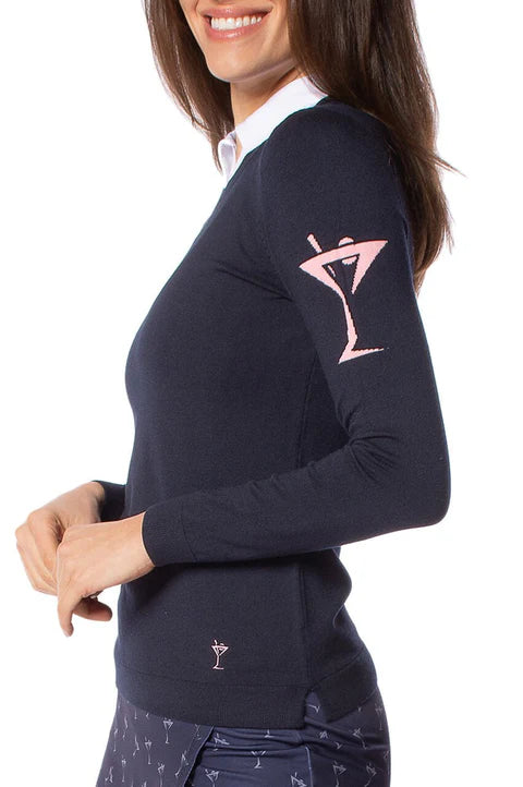 Golftini: Women's Martini Crewneck Sweater - Navy