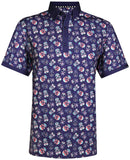 Tattoo Golf: Men's Sugar Skull Performance Cool-Stretch Golf Shirt - Dark Blue Clothing
