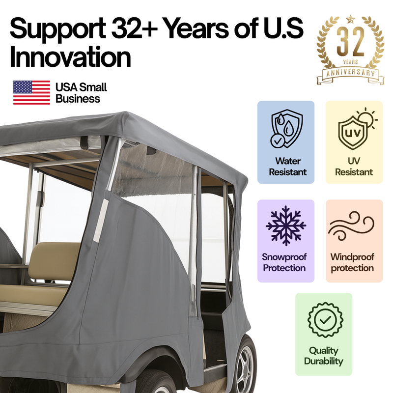 2+2 Passenger 3 Sided Driveable Golf Cart Enclosure for Short Roof 58"L Open Front - Grey