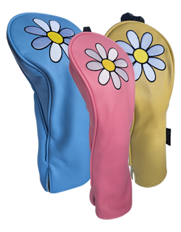 White Daisy Headcover Set:  Driver, Fairway & Hybrid by ReadyGOLF