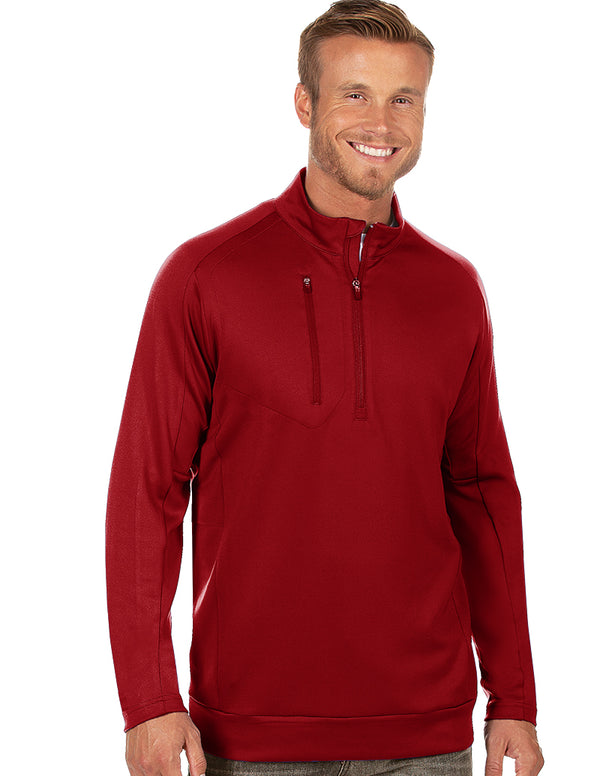 Men's Dark Red Generation 104366 Zip Long Sleeve Pullover by Antigua
