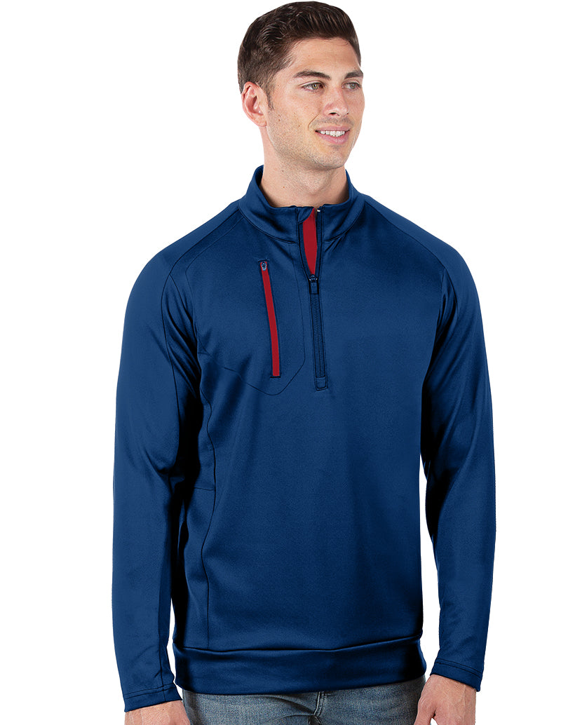 Men's Dark Royal/Dark Red Generation 104366 Zip Long Sleeve Pullover by Antigua