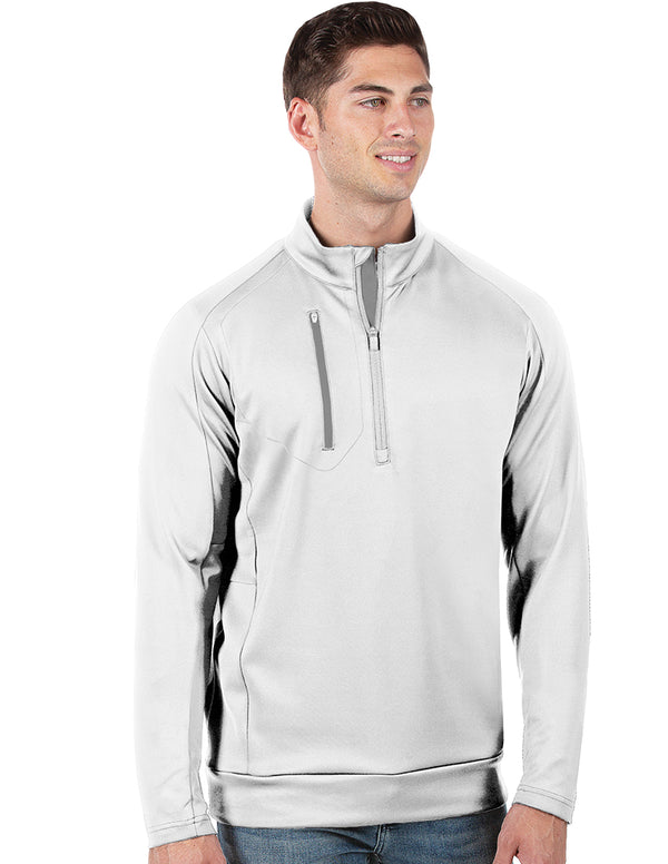 Men's White/Silver Generation 104366 Zip Long Sleeve Pullover by Antigua
