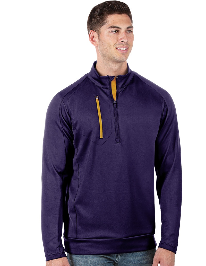 Men's DkPurple/Gold Generation 104366 Zip Long Sleeve Pullover by Antigua