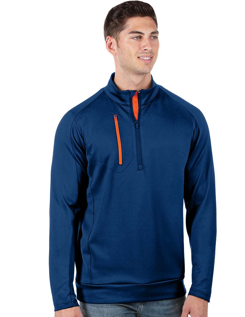 Antigua: Men's Generation 104366 1/2 Zip Long Sleeve Pullover - 337 Dark Royal/Mango Clothing