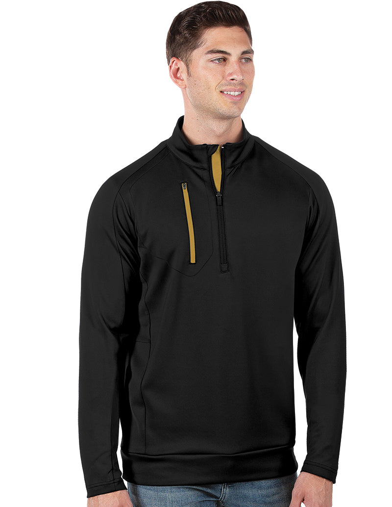 Men's Black/Midas Generation 104366 Zip Long Sleeve Pullover by Antigua