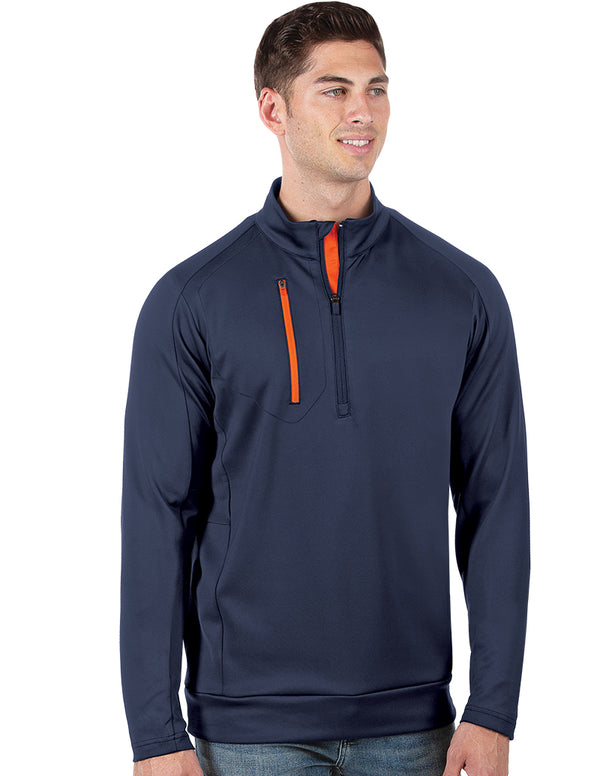 Antigua: Men's Generation 104366 1/2 Zip Long Sleeve Pullover - 537 Navy/Mango