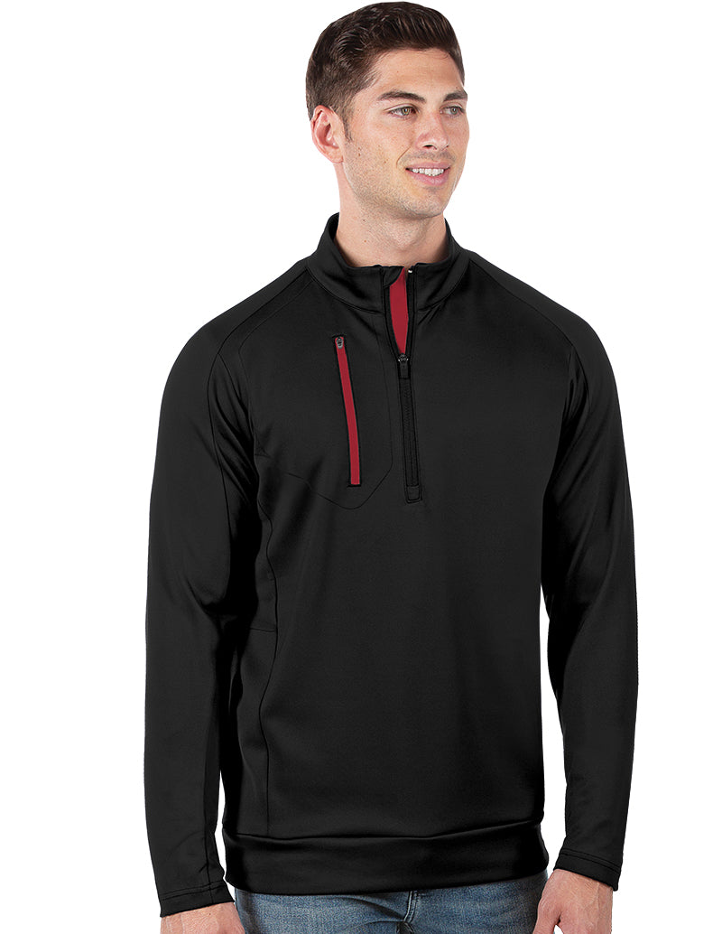 Antigua: Men's Generation 104366 1/2 Zip Long Sleeve Pullover - 555 Black/DkRed Clothing