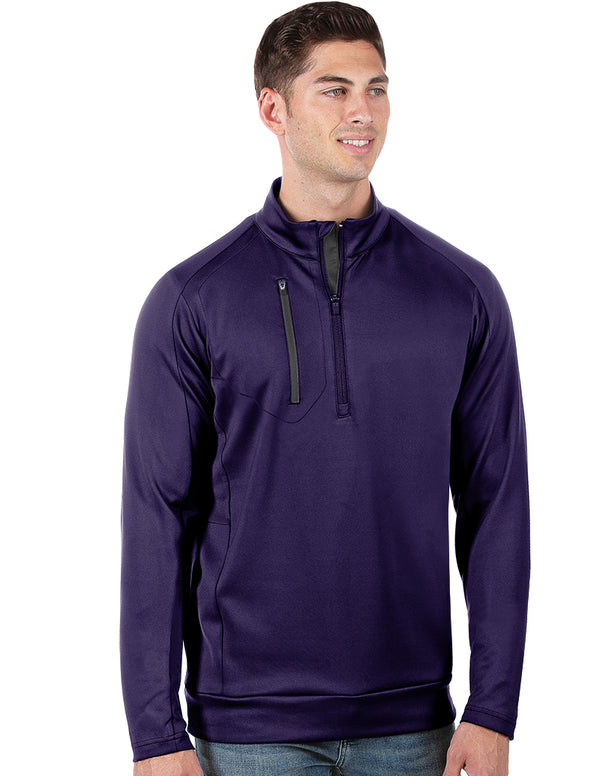 Men's Dark Purple/Carbon Generation 104366 Zip Long Sleeve Pullover by Antigua