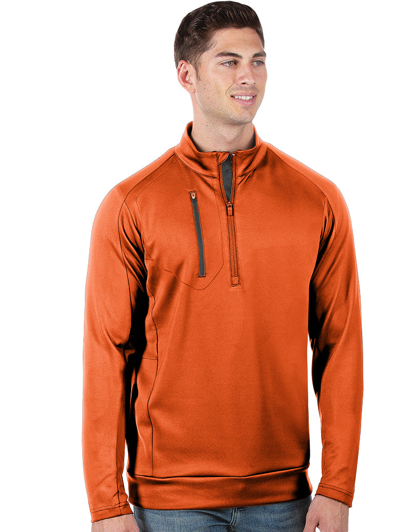 Men's Mango/Carbon Generation 104366 Zip Long Sleeve Pullover by Antigua