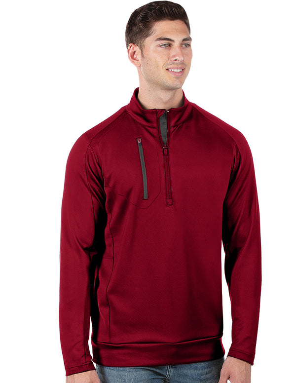 Men's Cardinal Red/Carbon Generation 104366 Zip Long Sleeve Pullover by Antigua