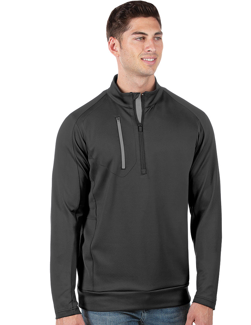 Men's Carbon/Silver Generation 104366 Zip Long Sleeve Pullover by Antigua