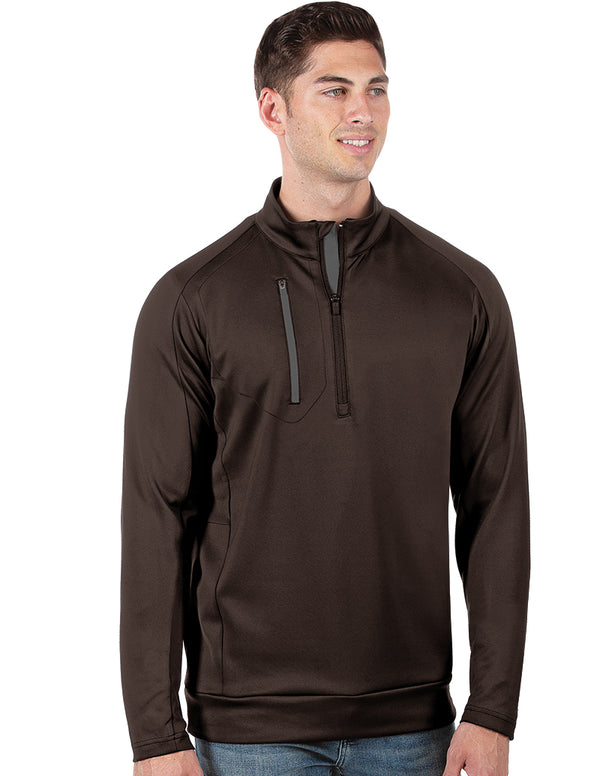 Men's Brown/Carbon Generation 104366 Zip Long Sleeve Pullover by Antigua
