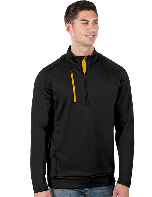Men's Black/Gold Generation 104366 Zip Long Sleeve Pullover by Antigua