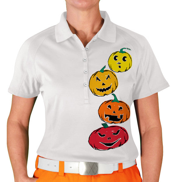 Golf Knickers: Womens Halloween Golf Shirt - Jack-O-Lanterns