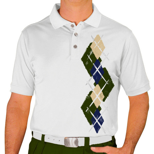 Golf Knickers: Men's Argyle Paradise Golf Shirt - Olive/Navy/Khaki