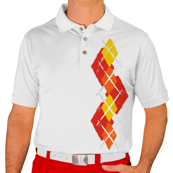 Golf Knickers: Men's Argyle Paradise Golf Shirt - Red/Orange/Yellow