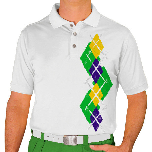 Golf Knickers: Men's Argyle Paradise Golf Shirt - Lime/Purple/Yellow