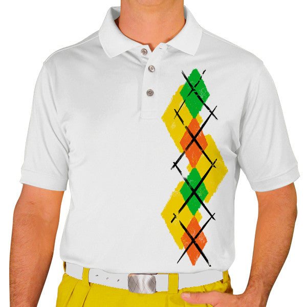 Golf Knickers: Men's Argyle Paradise Golf Shirt - Yellow/Orange/Lime