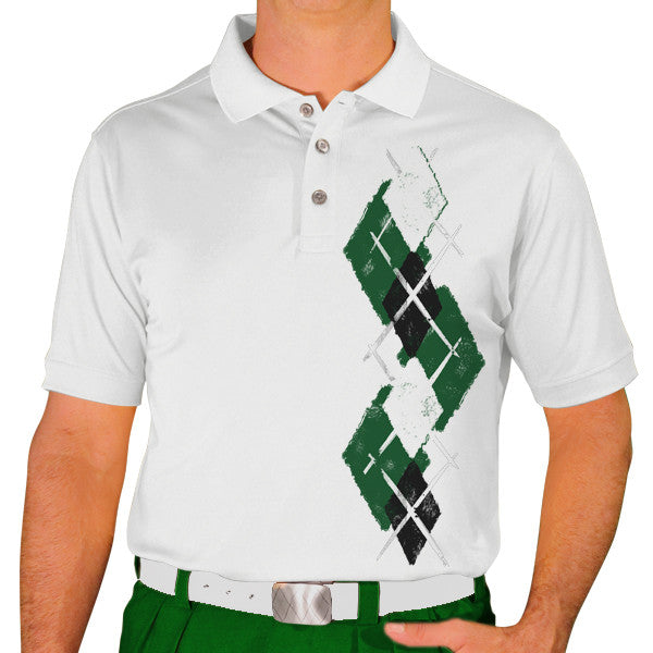 Golf Knickers: Men's Argyle Paradise Golf Shirt - Dark Green/Black/White