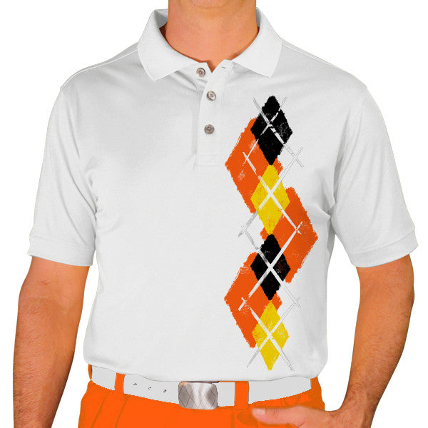 Golf Knickers: Men's Argyle Paradise Golf Shirt - Orange/Yellow/Black