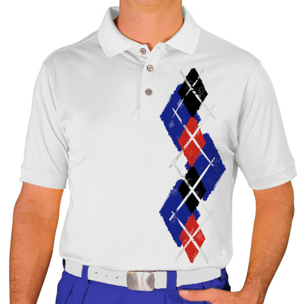 Golf Knickers: Men's Argyle Paradise Golf Shirt - Royal/Red/Black
