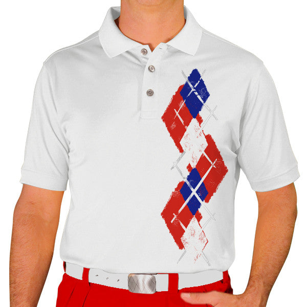 Golf Knickers: Men's Argyle Paradise Golf Shirt - Red/White/Royal