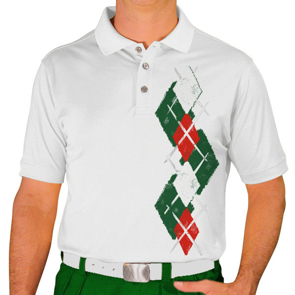 Golf Knickers: Men's Argyle Paradise Golf Shirt - Dark Green/Red/White