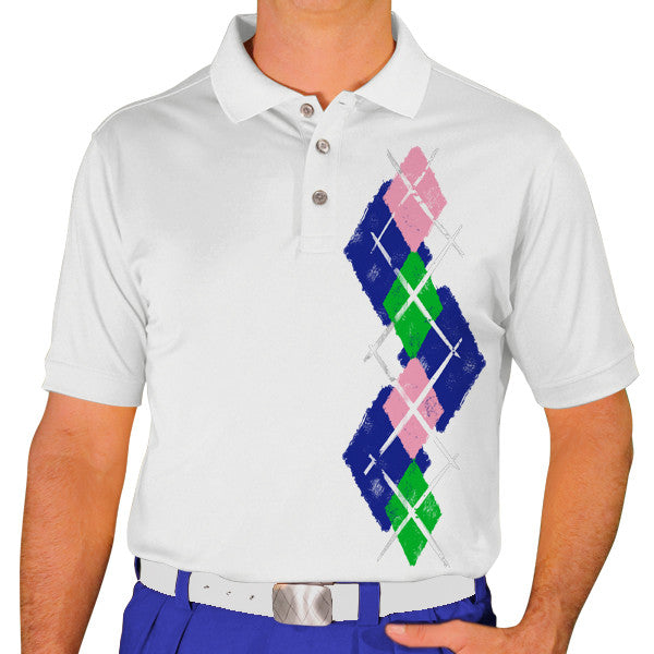 Golf Knickers: Men's Argyle Paradise Golf Shirt - Royal/Lime/Pink