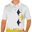 Golf Knickers: Men's Argyle Paradise Golf Shirt - White/Yellow/Navy Clothing